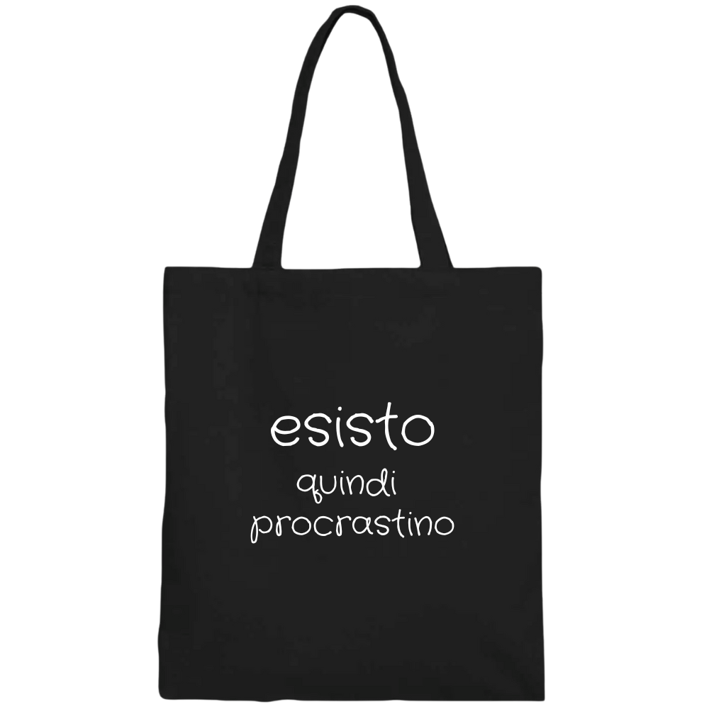 Shopper 100% cotone organico - Esisto quindi procrastino (38x42 cm)