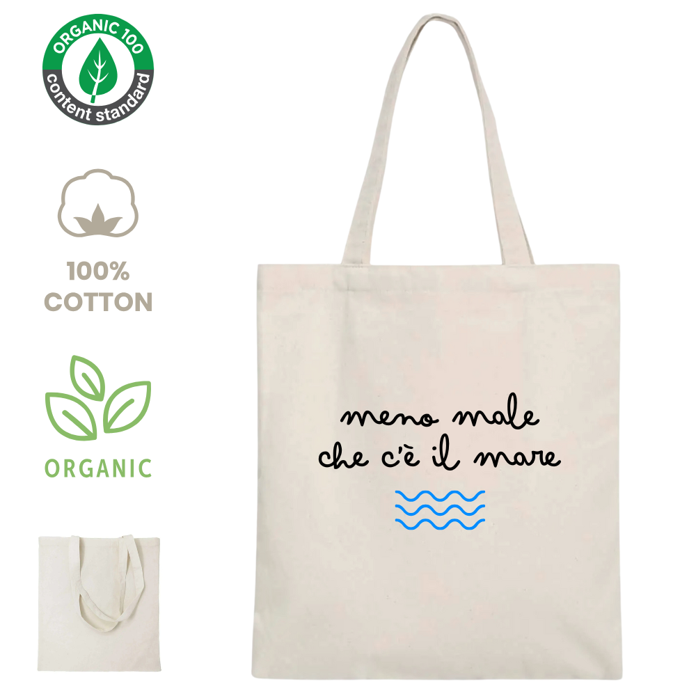 Shopper 100% cotone organico - Meno male che c'è il mare (38x42 cm)