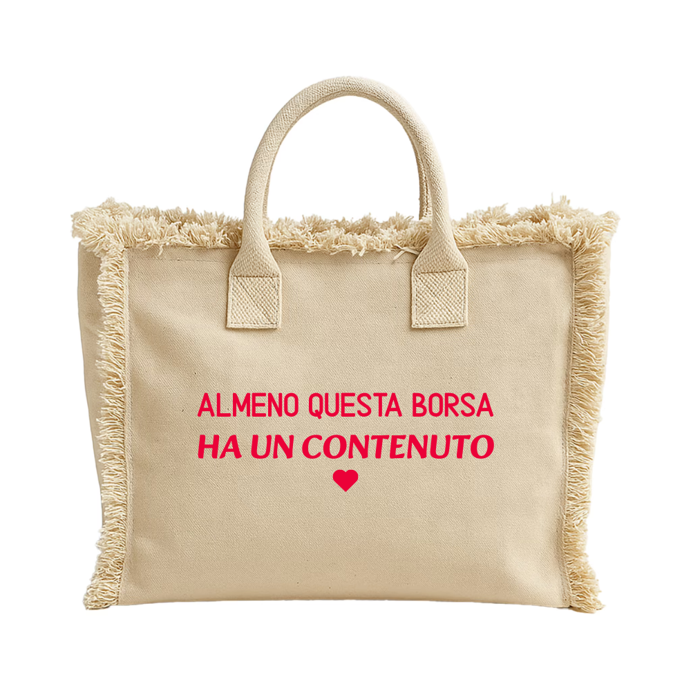 Borsa cotone con zip 36x32cm - Almeno questa borsa ha un contenuto