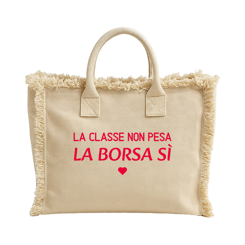 Borsa cotone con zip 36x32cm - La classe non pesa, la borsa sì