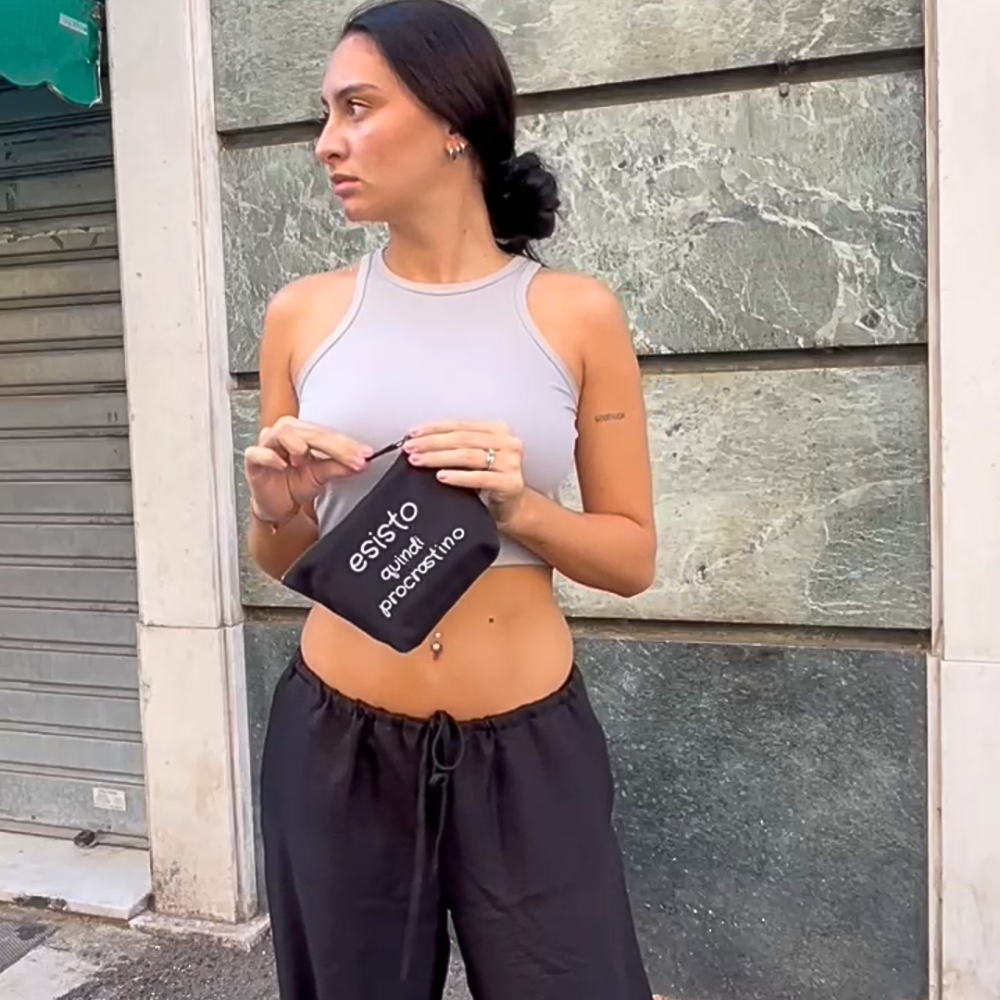 Pochette 100% cotone - ESISTO QUINDI PROCRASTINO