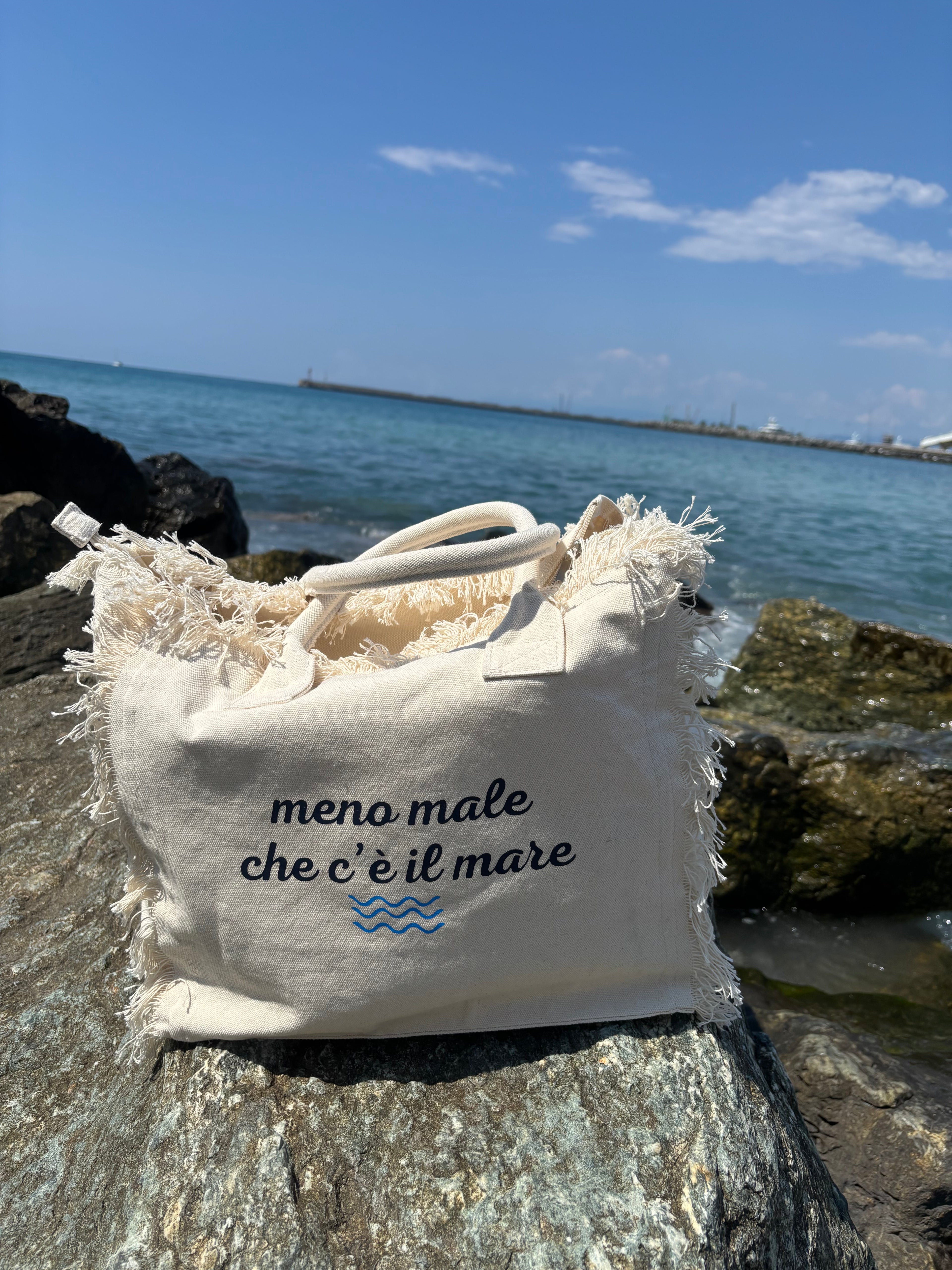 Borsa cotone con zip 36x32cm - Meno male che c'è il mare