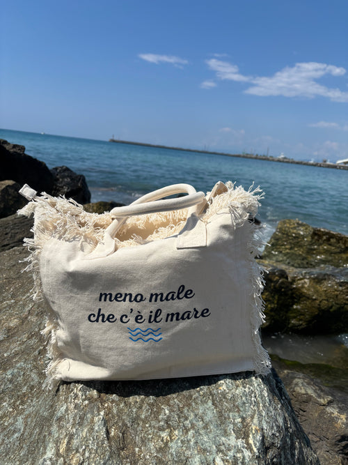 Borsa cotone con zip 36x32cm - Meno male che c'è il mare