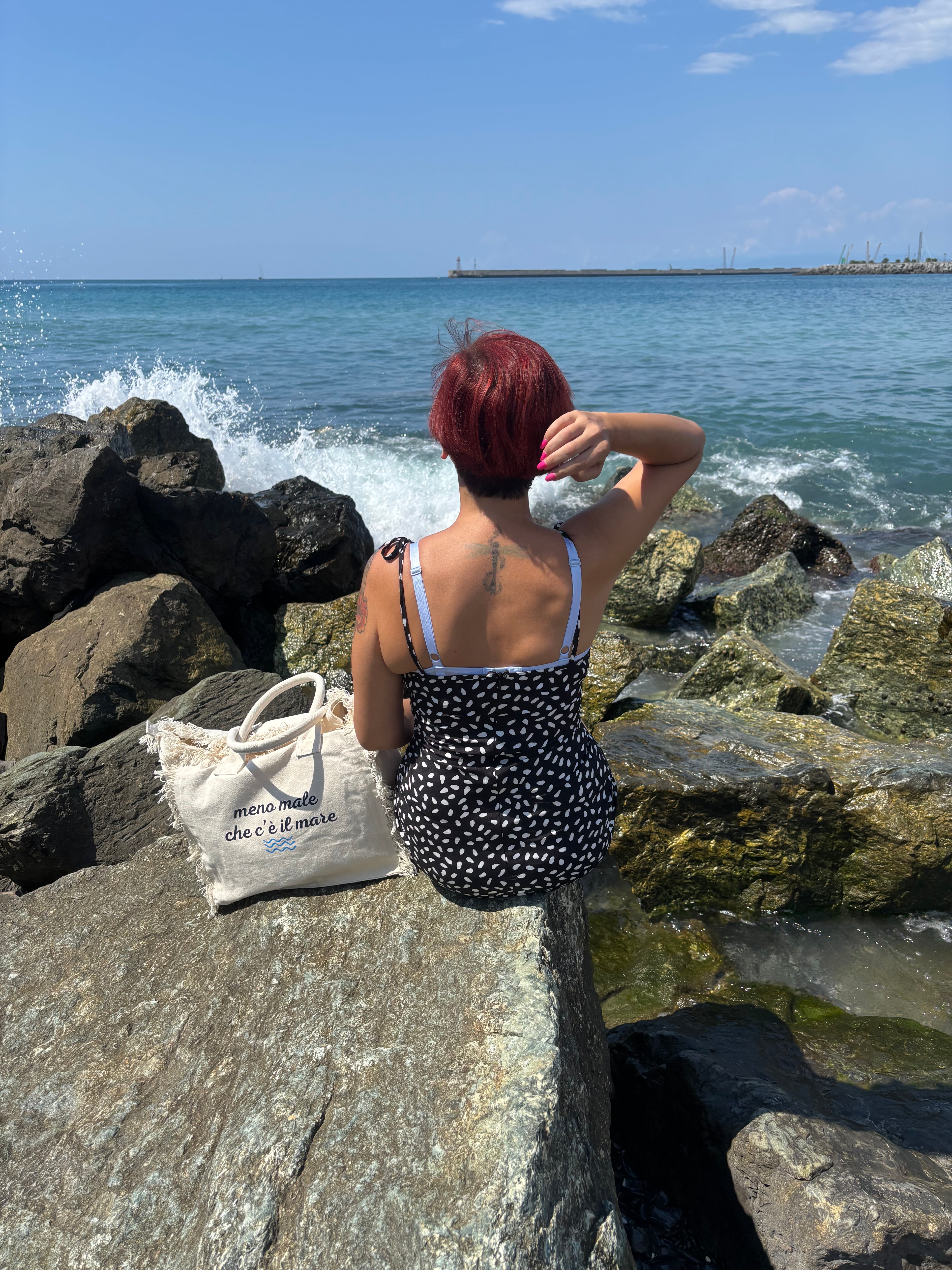 Borsa cotone con zip 36x32cm - Meno male che c'è il mare